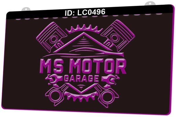 LC0496 Ms Motor Garage Insegna luminosa incisione 3D