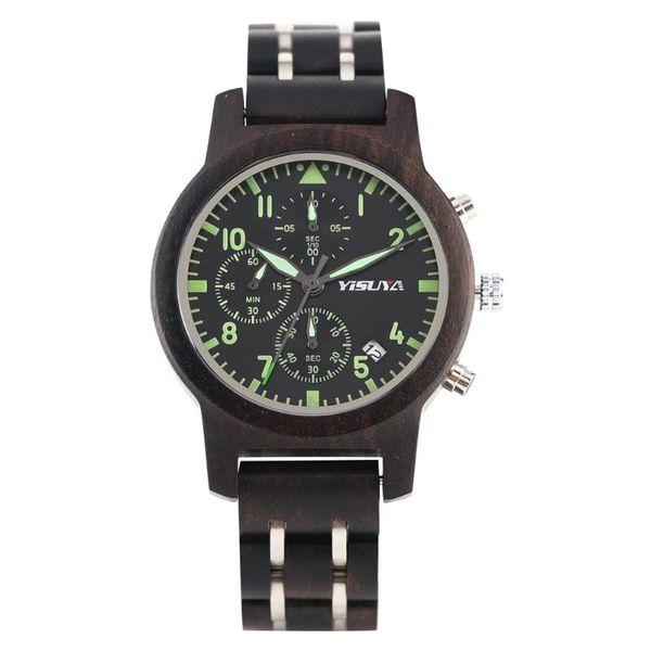 

wristwatches men's watch quartz wooden luminous function six-pin chronograph dial fashion calendar wristwatch, Slivery;brown