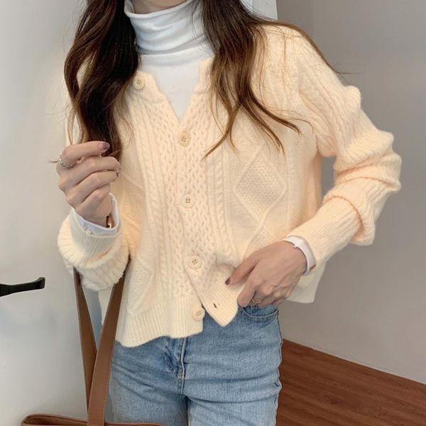 

women's knits & tees 2021 korean style solid retro red cashmere sweater women cardigan knitted jacket apricot single-breasted twist, White