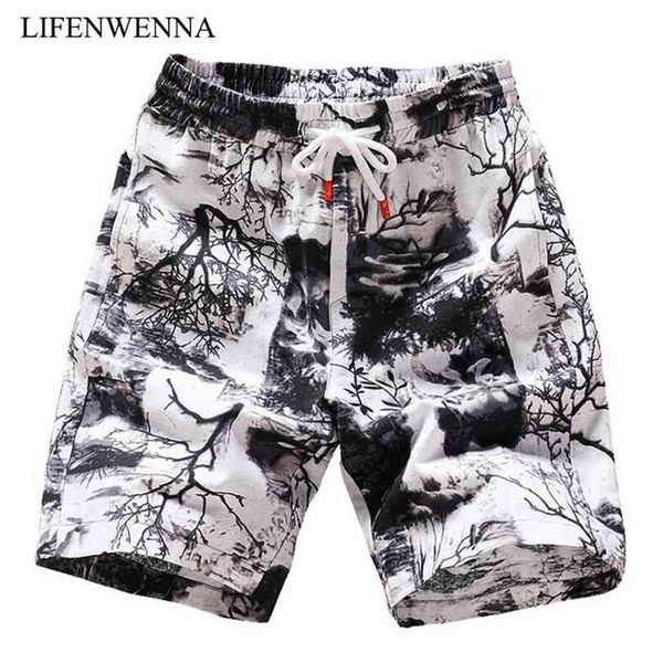 Männer Strand Shorts Mode Leinen Freizeit Lose Gerade Bequeme Bermuda Männer Sommer Marke Große Größe M-5XL 210713