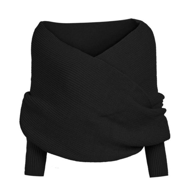 

scarves women black solid scarf sleeve crochet knit warm winter long female shawl soft pashmina warmer bandana, Blue;gray