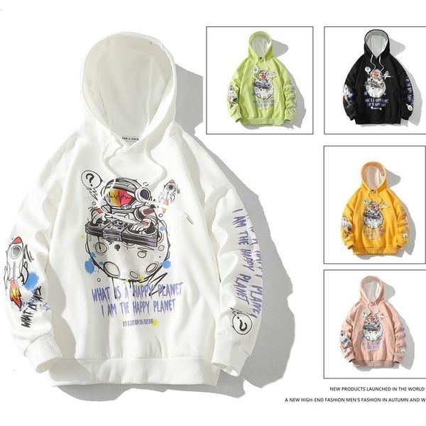 

21 autumn and winter new printed loose large size fashion casual hooded sweater coat men's, Black