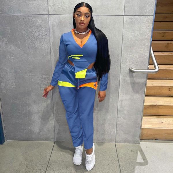 

women's two piece pants rmsfe 2021 women's long sleeve digital positioning printing v-neck fashion casual 2-piece set, White