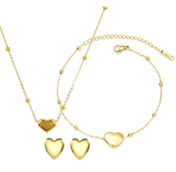 

earrings & necklace 316l stainless steel simple round bead love earring bracelet set ensemble bijoux mariage, Silver