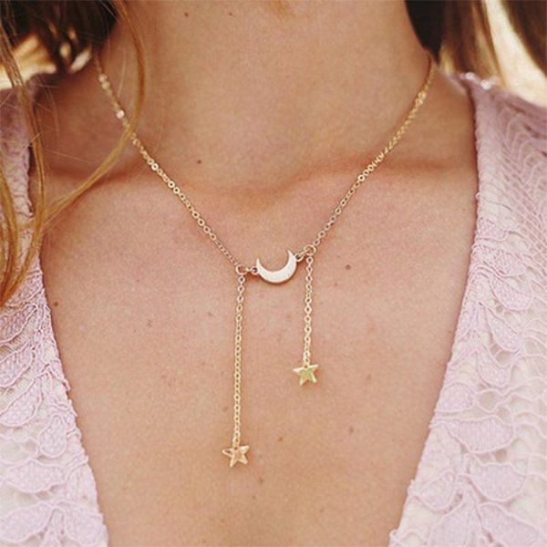 

pendant necklaces gold moon star statement chain neckalce for women 2021 fashion jewelry accessories gift wholesale, Silver