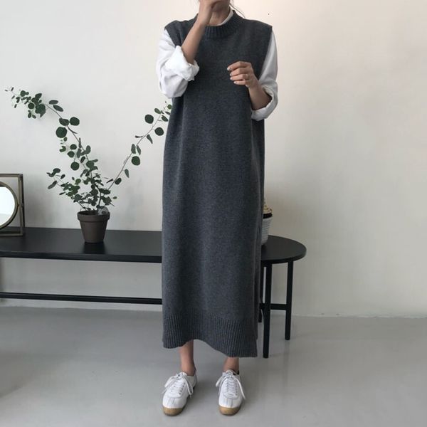 

2021 new autumn winter long knitted sweater women o neck pullover loose thick warm slevess jumper fashion 8r1r, White;black