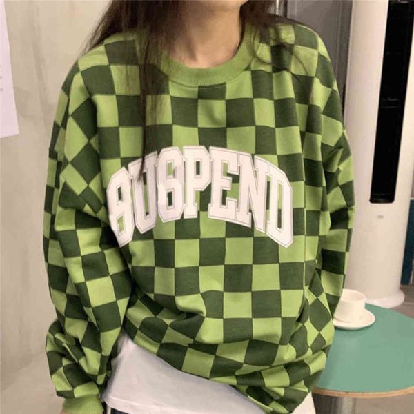 

autumn style checkerboard printed women's sweater, Black