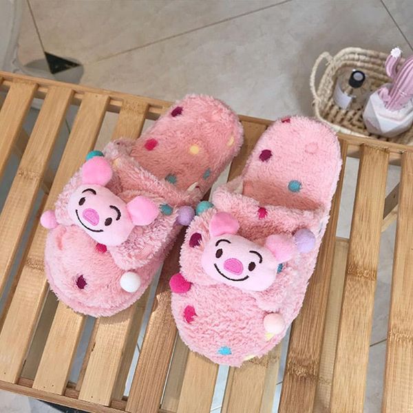 

slippers fashion casual slip on home cartoon female house flats shoes ladies keep warm cute comfortable fluffy slides winter, Black