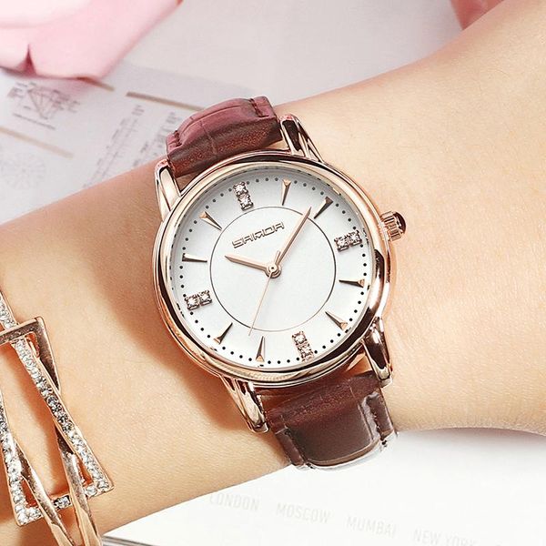 

wristwatches sanda 2021 leather women watches ladies crystal wrist watch dress female clock relogio feminino montre femme, Slivery;brown
