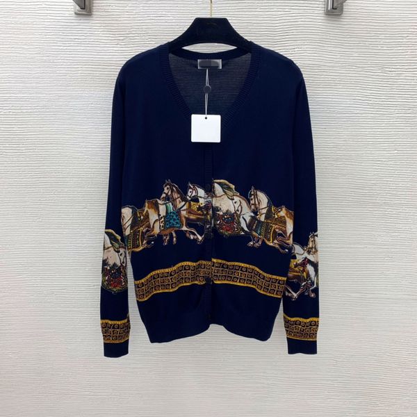 

milan runway sweaters 2021 autumn v neck long sleeve print women's coats high end jacquard cardigan designer sweater 0819-14, White;black