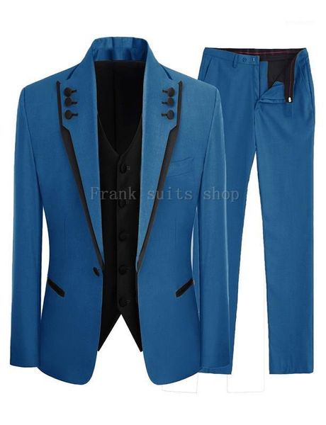 

men's blue one button 3 pieces suits brand slim fit business grooming mens tuxedo suit blazer (jacket+pants+vest) & blazers, White;black