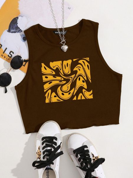 

plus cartoon graphic tank p84u#, Black