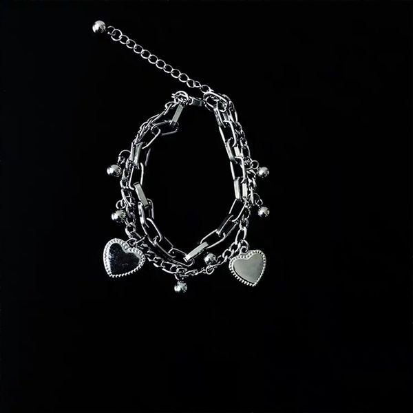 

bracelets harajuku style hip hop trend street fashion accessories cool heart double-layer bracelet ladies jewelry, Golden;silver