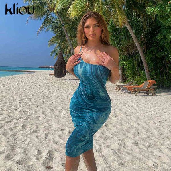 Kliou Tie Dye Backless Bodycon Maxi abiti sexy hot beachwear vacanza estate clubwear outfit per le donne party strap dress femminile Y1204