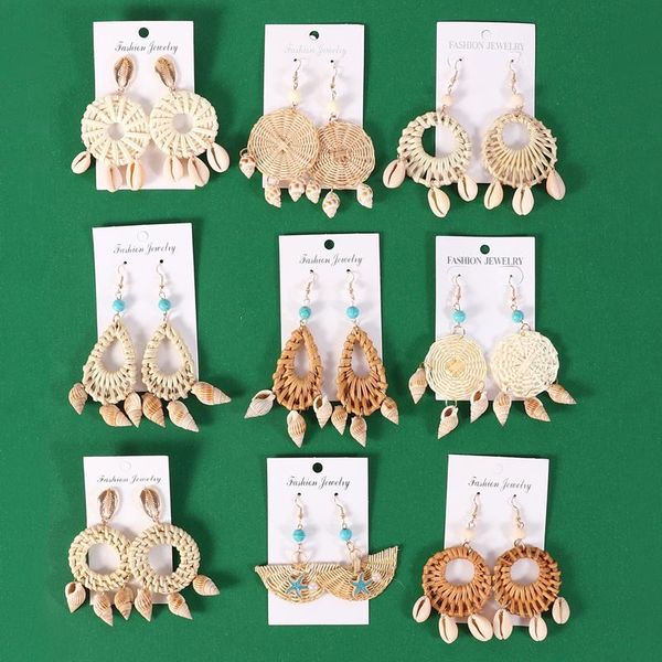 

dangle & chandelier zoshi geometric rattan tassel drop earrings fashion shell jewelry for women handmade bohemia straw weave large fringe ea, Silver