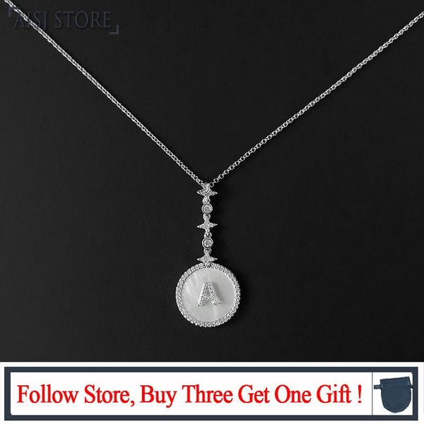 

chains s925 sterling silver white mother-of-pearl necklace 26 english letters meteor clavicle chain fashion luxury monaco jewelry