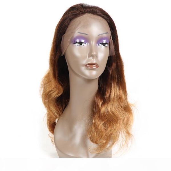 

t4-30 ombre body wave virgin human hair lace front wigs with baby hair pre-plucked body wave remy lace front human hair wigs, Black;brown