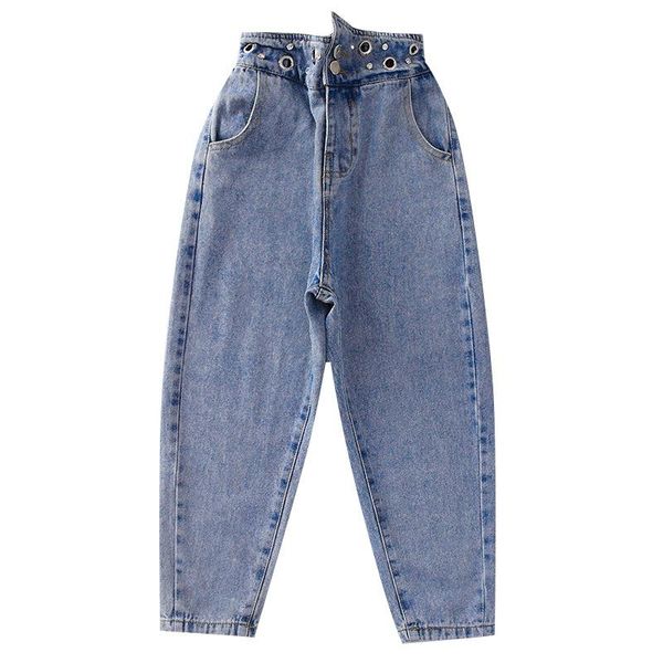 

jeans 8 10 years girls high waist straight loose pants dad trousers, Blue
