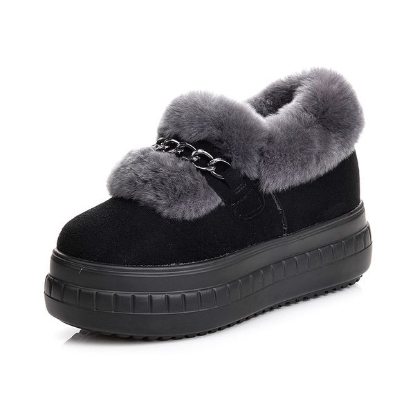 

women ankle warm plush winter shoes for woman boots high heels ladies sweet girls fur metal snow boots winter shoes increasing, Black