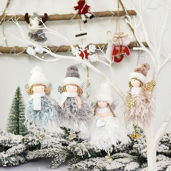 

christmas decorations doll hanging angel creative cute mini feather bell pendant handmade