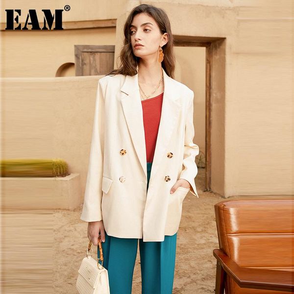 

women's suits & blazers [eam] women apricot brief big size blazer lapel long sleeve loose fit jacket fashion tide spring autumn 2021 1d, White;black