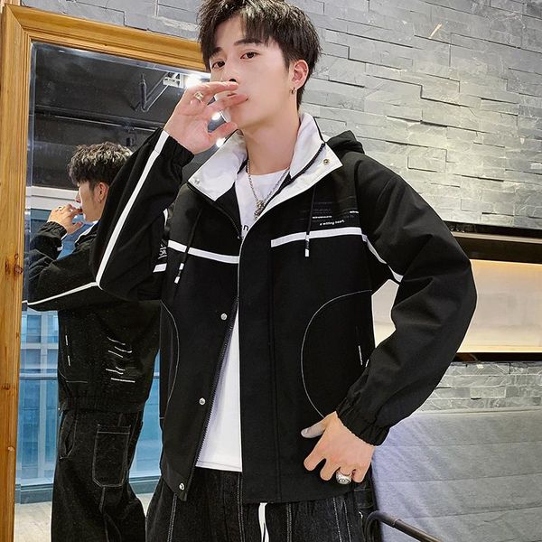 

men's jackets autumn workwear hooded jacket spring korean fashion trend slim fit casual bomber street cool coats clothing, Black;brown