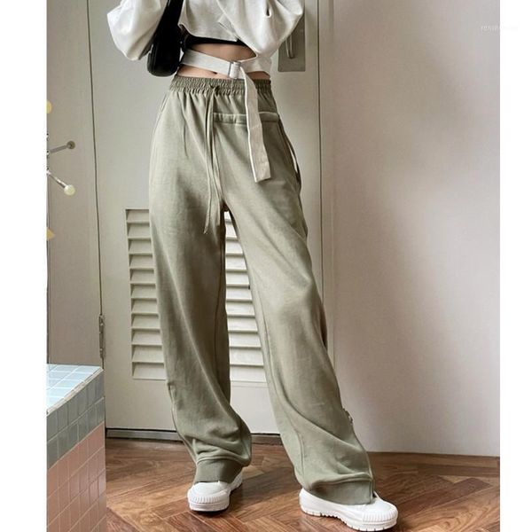 

women's pants & capris 2021 autumn design sense zipper drawstring hip-hop trousers loose casual women oversized streetwear, Black;white