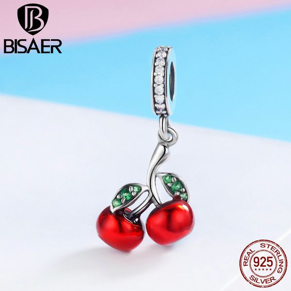 

bisaer 925 sterling silver cherry fruit red enamel charms beads fit original charm bracelet silver 925 jewelry making ecc784 q0531, Black