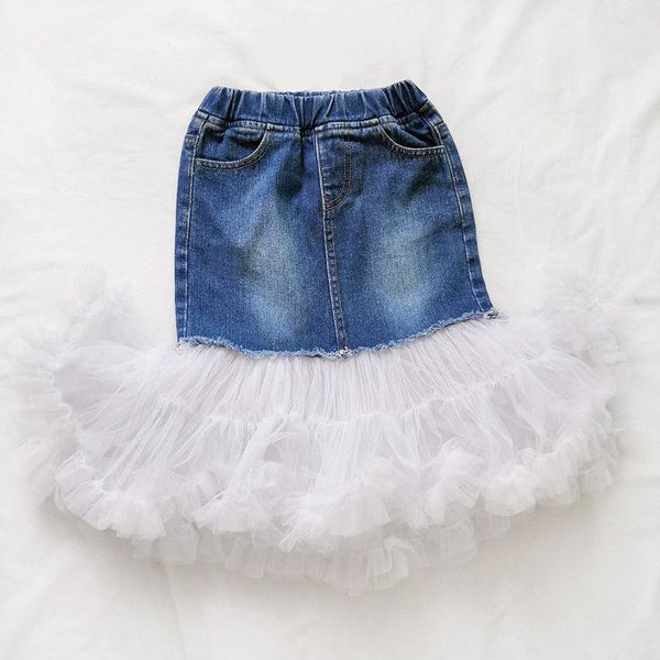 

skirts chifuna mesh patchwork elastic waist denim fall autumn clothes toddler girl baby outfits girls, Blue
