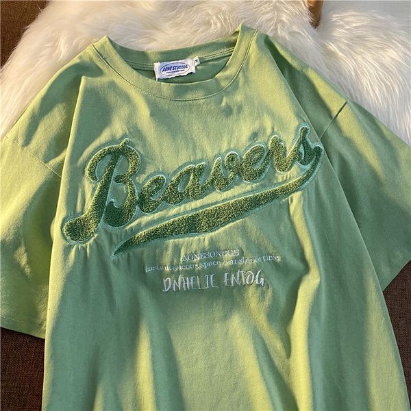 

women's t-shirt letter embroidered t-shirt, round neck short sleeve women's oversized ins fashion brand, 2021 korean top, White
