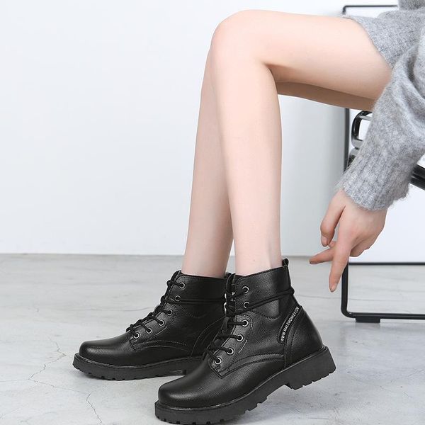 

boots women ankle black genuine leather 2021 autumn winter low heels boot shoes ladies 942758