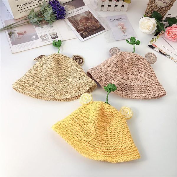 

wide brim hats summer children's for men and women baby sun cartoon green bean sprouts sunscreen beach wide-brimmed straw hat, Blue;gray
