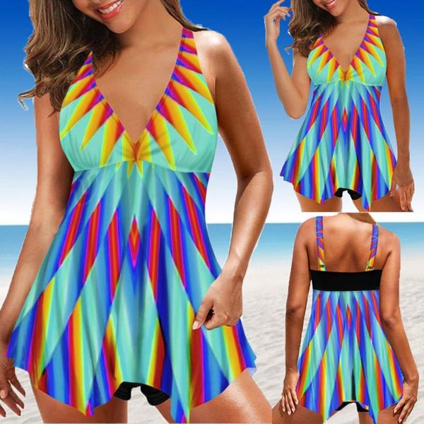 

women's swimwear women swimsuit plus size print strappy back tankini set two piece swimsuits swimdress beachwear d4, White;black