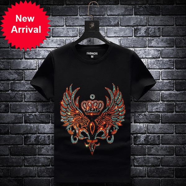 

2021 Red Crown Strass T-shirts Men Make Short Manga Fashion Man Streetwear Thin Neck Modal Cotton Tshirts More Size 7xl Huer, White;black