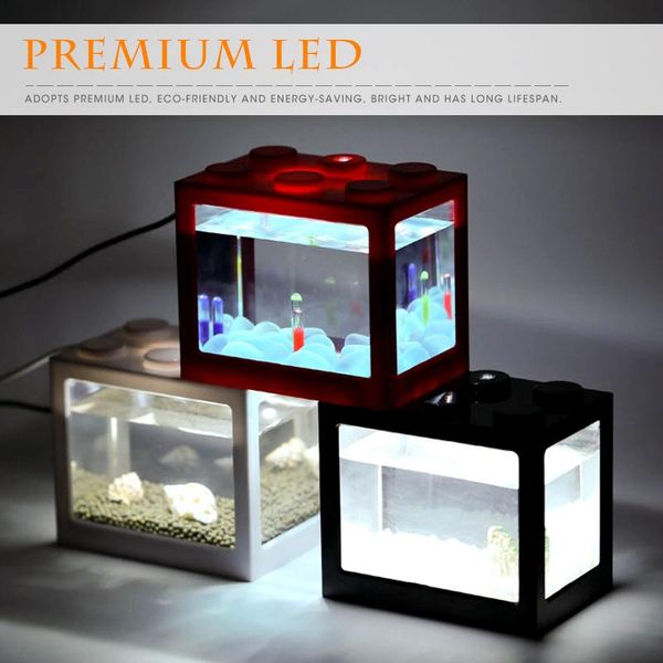 

aquariums 6 color mini aquarium usb led illuminated fish tank house reptile pet box home living room decoration