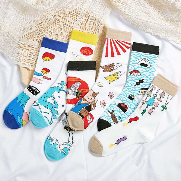

original personality pattern art socks women men national style colorful cartoon tide socks street retro cotton sport casual sox, Black;white