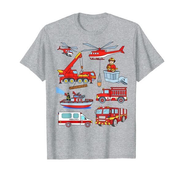 

firetruck boys men firefighter fireman fire engine truck t-shirt, White;black