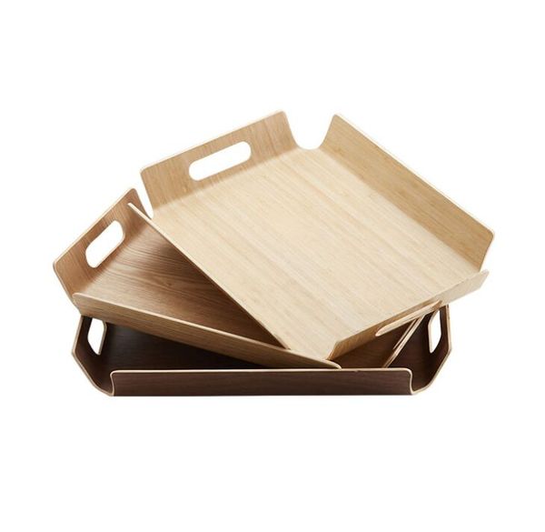Neuer Luxus Schreibtisch Tisch Bambus im Bett Brot Holz Tablett Holz Obst Frühstück Lebensmittelkuchen Kaffee Tee Servierfach mit Griffen 40 * 28 * 5 cm