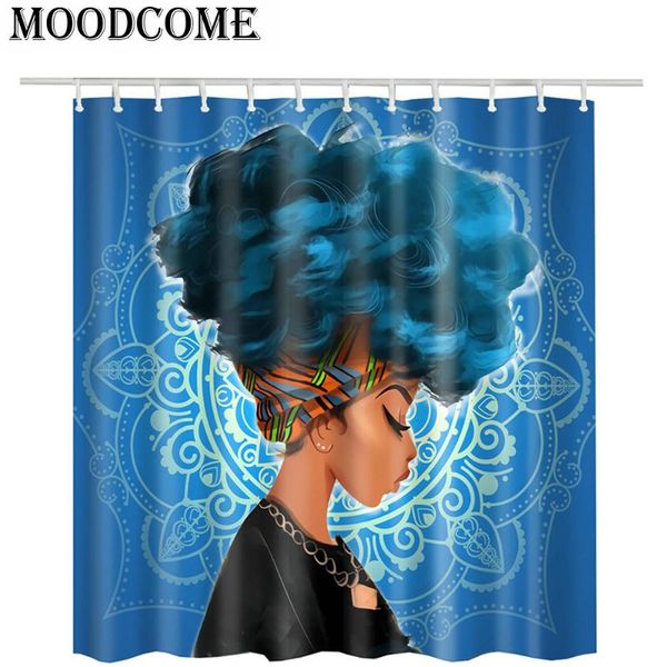 

shower curtains est afro curtain african women mandala bathroom waterproof blue bath fabric hairstyle