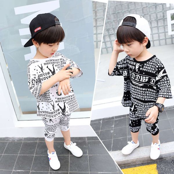 

children's summer boys' summer suit children's short sleeve korean fashion for boys, White