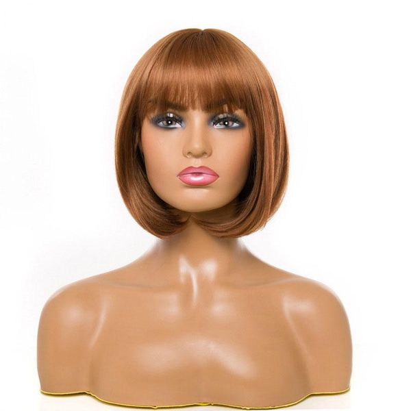

synthetic wigs women brown wig with bangs daily party short bob for heat resistant fiber, Black