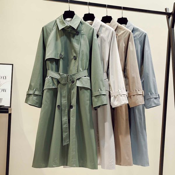 

korea runway designer fall /autumn adjustible waist pockets maxi long trench coat with belt chic female windbreaker classic 201102, Tan;black