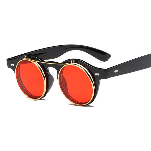 

2021 fashion vintage round steampunk flip up sunglasses classic double layer clamshell design sun glasses oculos de sol