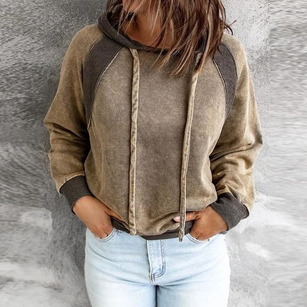 

women's hoodies & sweatshirts women patchwork vintage autumn long sleeve drawstring hooded pullover winter loose harajuku sweatshirt h, Black