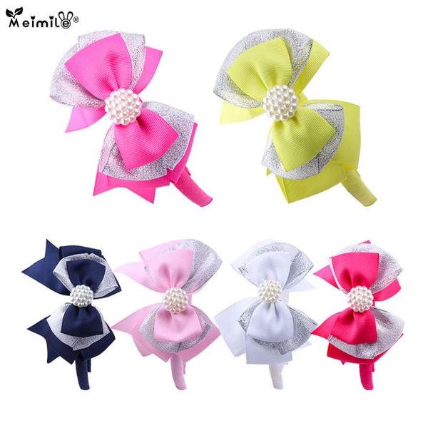 

meimile baby headbands for girls bows cute hair accessories for kids colored elastic hair bands rose red, Slivery;white