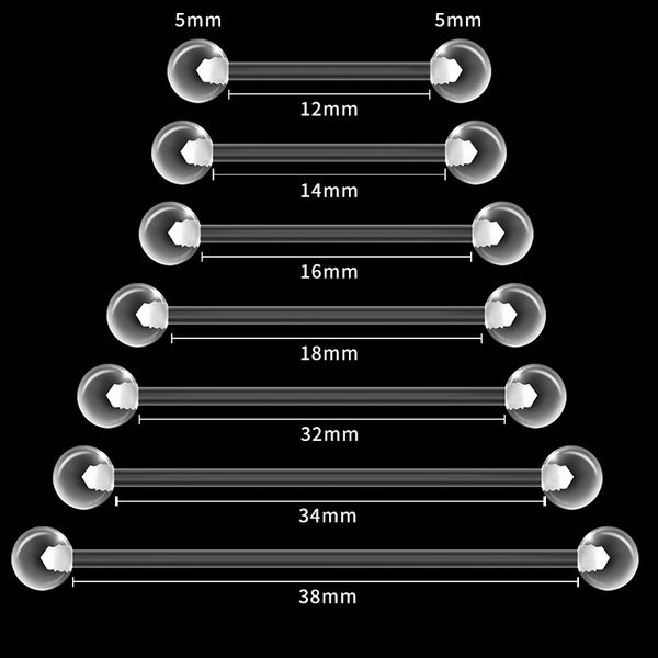 

10pcs clear soft tongue piercing stud flexble acrylic nipple ring barbell bar cartilage industrial earring helix jewelry 12-38mm, Silver