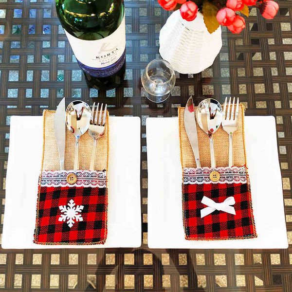

new bag gift restaurant l decorative grid linen christmas knife and fork set