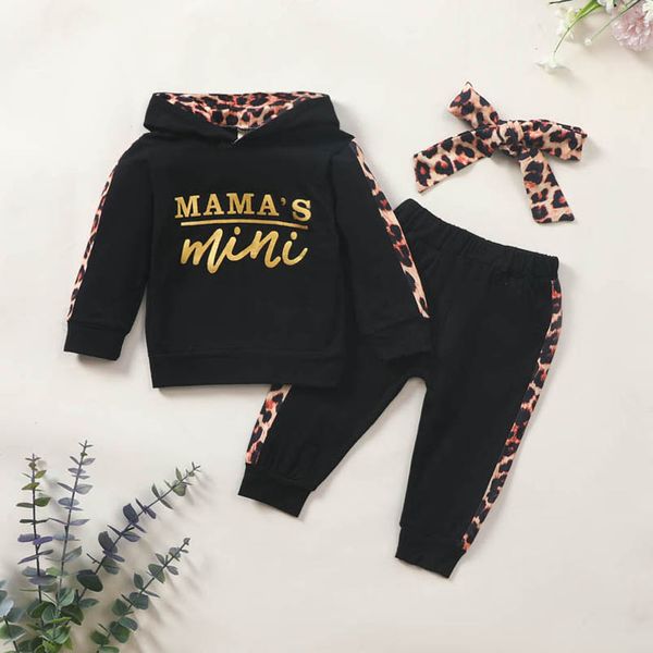 

infant clothing sets girls outfits baby clothes spring autumn letter print long sleeve leopard hooded trousers toddler tracksuit headbands 3, White