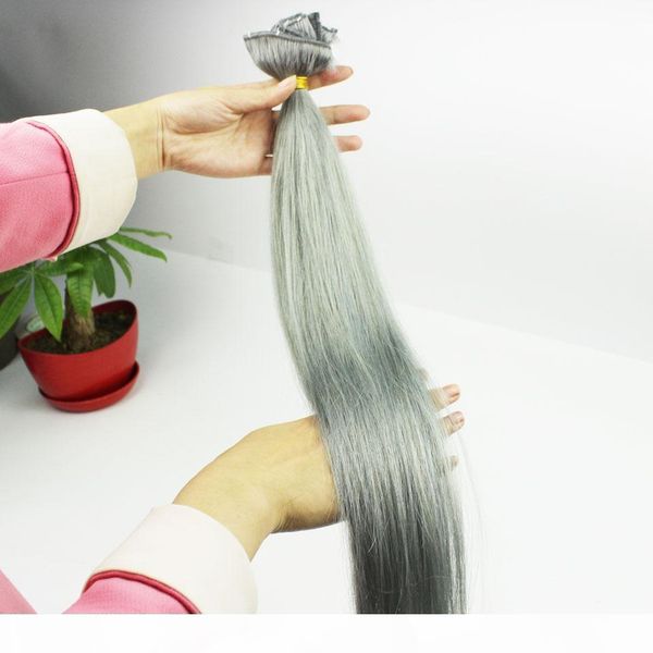 

#grey clips in hair extensions silver 120gram clip in human hair peruvian straight clip in human hair extensions, Black;brown