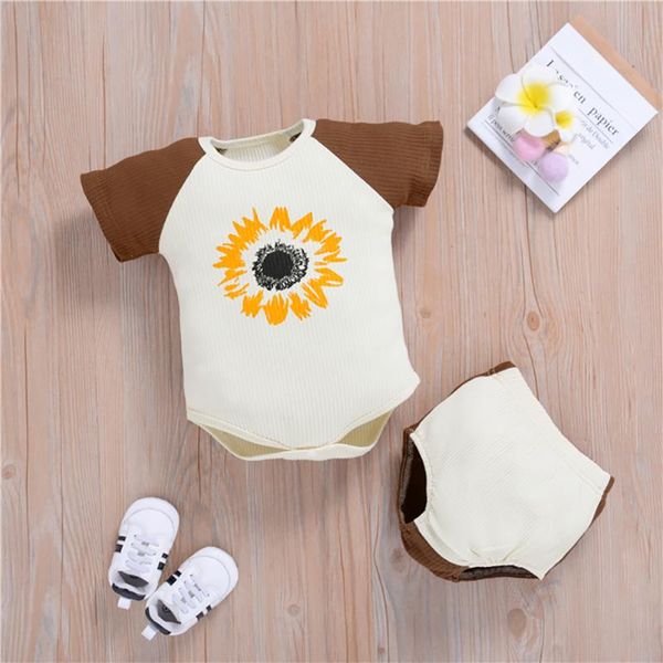 

clothing sets 0-24m 2pcs fashion baby girls boys outfit summer breathable sunflower printed short sleeve round collar romper casual shorts s, White